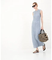 Le' AL.X Knit Crochet Crew Neck Sleeveless Shift Maxi Dress