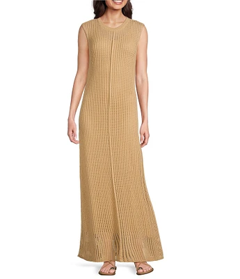 Le' AL.X Knit Crochet Crew Neck Sleeveless Shift Maxi Dress