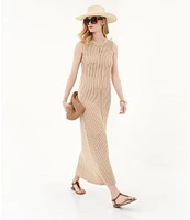 Le' AL.X Knit Crochet Crew Neck Sleeveless Shift Maxi Dress