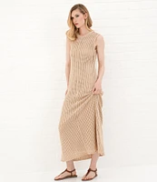 Le' AL.X Knit Crochet Crew Neck Sleeveless Shift Maxi Dress