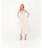 Le' AL.X Sleeveless V-Neck Side Pockets Parachute A-Line Midi Dress