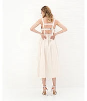 Le' AL.X Sleeveless V-Neck Side Pockets Parachute A-Line Midi Dress