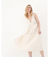 Le' AL.X Sleeveless V-Neck Side Pockets Parachute A-Line Midi Dress