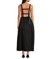 Le' AL.X Sleeveless V-Neck Side Pockets Parachute A-Line Midi Dress