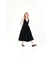 Le' AL.X Sleeveless V-Neck Side Pockets Parachute A-Line Midi Dress