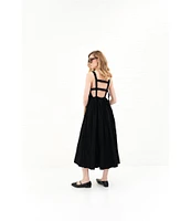 Le' AL.X Sleeveless V-Neck Side Pockets Parachute A-Line Midi Dress