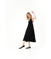 Le' AL.X Sleeveless V-Neck Side Pockets Parachute A-Line Midi Dress