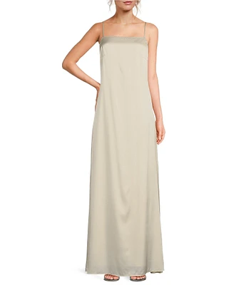 Le' AL.X Square Neck Low Back Silk Slip Maxi Dress