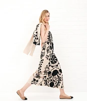 Le' AL.X Linen Embroidered Square Neck Sleeveless Spaghetti Strap Braided Belt Column Side Slit Maxi Coordinating Dress