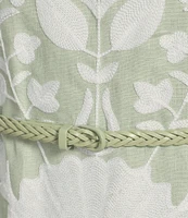 Le' AL.X Linen Embroidered Square Neck Sleeveless Spaghetti Strap Braided Belt Column Side Slit Maxi Coordinating Dress