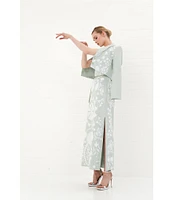 Le' AL.X Linen Embroidered Square Neck Sleeveless Spaghetti Strap Braided Belt Column Side Slit Maxi Coordinating Dress