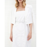 Le' AL.X Linen Embroidered Square Neck Sleeveless Spaghetti Strap Braided Belt Column Side Slit Maxi Coordinating Dress