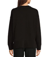 Le' AL.X Stretch Knit Organic Cotton Crew Neck Dropped Long Sleeve Pullover Coordinating Sweatshirt