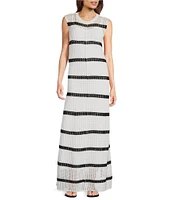 Le' AL.X Stripe Knit Crochet Crew Neck Sleeveless Shift Maxi Dress
