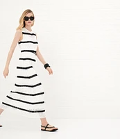 Le' AL.X Stripe Knit Crochet Crew Neck Sleeveless Shift Maxi Dress