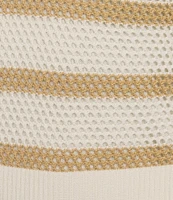 Le' AL.X Stripe Knit Wide Mesh Polo Collar V-Neck Short Rugby Top