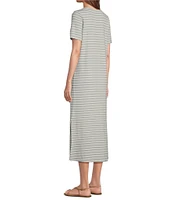 Le' AL.X Stripe Stretch Knit Crew Neck Short Sleeve T-Shirt Midi Dress