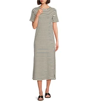 Le' AL.X Stripe Stretch Knit Crew Neck Short Sleeve T-Shirt Midi Dress