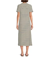 Le' AL.X Stripe Stretch Knit Crew Neck Short Sleeve T-Shirt Midi Dress