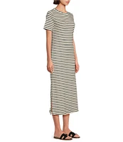 Le' AL.X Stripe Stretch Knit Crew Neck Short Sleeve T-Shirt Midi Dress