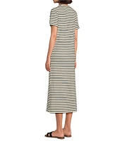 Le' AL.X Stripe Stretch Knit Crew Neck Short Sleeve T-Shirt Midi Dress