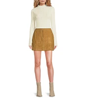 Le' AL.X Suede Pick Stitch High Rise Pencil Mini Skirt