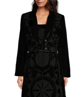 Le' AL.X Velvet Embroidered Notch Lapel Long Sleeve Cropped Coordinating Blazer