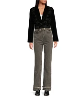 Le' AL.X Velvet Embroidered Notch Lapel Long Sleeve Cropped Coordinating Blazer