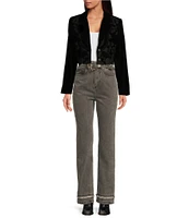 Le' AL.X Velvet Embroidered Notch Lapel Long Sleeve Cropped Coordinating Blazer