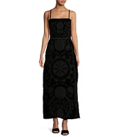 Le' AL.X Velvet Embroidered Square Neck Spaghetti Strap Belted Column Maxi Coordinating Dress