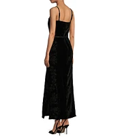 Le' AL.X Velvet Embroidered Square Neck Spaghetti Strap Belted Column Maxi Coordinating Dress