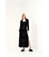 Le' AL.X Velvet Embroidered Square Neck Spaghetti Strap Belted Column Maxi Coordinating Dress