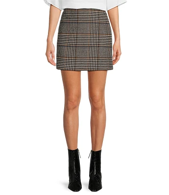 Le' AL.X Wool Blend Knit Glen Plaid High Rise Mini Pencil Coordinating Skirt