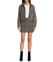 Le' AL.X Wool Blend Knit Glen Plaid High Rise Mini Pencil Coordinating Skirt