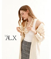 Le' AL.X Wool Blend Knit Glen Plaid High Rise Mini Pencil Coordinating Skirt