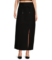 Le' AL.X Wool Blend Knit High Rise Belted Side Slit Hem Pencil Maxi Skirt