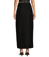 Le' AL.X Wool Blend Knit High Rise Belted Side Slit Hem Pencil Maxi Skirt