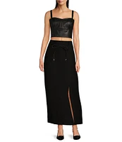 Le' AL.X Wool Blend Knit High Rise Belted Side Slit Hem Pencil Maxi Skirt