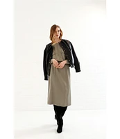 Le' AL.X Woven Boat Neck Long Dolman Blouson Sleeve Keyhole Pleat Sheath Midi Dress