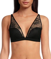 Le' AL.X Woven Lace Pattern V-Neck Demi Padded Adjustable Strap Bralette