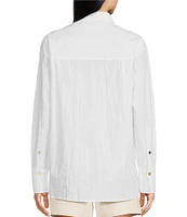 Le' AL.X Woven Point Collar Button Cuff Long Sleeve Chest Patch Pocket Button Front Crinkle Blouse