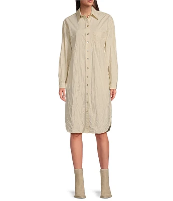 Le' AL.X Woven Point Collar Long Sleeve Button Front Shirttail Below the Knee Dress