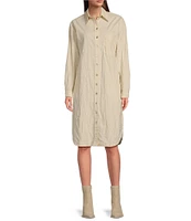 Le' AL.X Woven Point Collar Long Sleeve Button Front Shirttail Below the Knee Dress