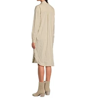 Le' AL.X Woven Point Collar Long Sleeve Button Front Shirttail Below the Knee Dress