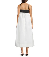 Le' AL.X Woven Poplin Color Block Square Neck Spaghetti Strap Empire Waist A-Line Flounce Midi Dress