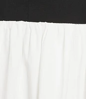Le' AL.X Woven Poplin Color Block Square Neck Spaghetti Strap Empire Waist A-Line Flounce Midi Dress
