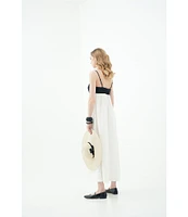 Le' AL.X Woven Poplin Color Block Square Neck Spaghetti Strap Empire Waist A-Line Flounce Midi Dress