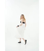Le' AL.X Woven Poplin Color Block Square Neck Spaghetti Strap Empire Waist A-Line Flounce Midi Dress
