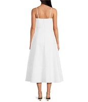 Le' AL.X Woven Ruched Straight Keyhole Neck Spaghetti Strap A-Line Midi Dress