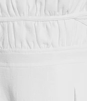 Le' AL.X Woven Ruched Straight Keyhole Neck Spaghetti Strap A-Line Midi Dress